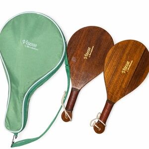 Authentic Vitesse by Brookstone Wooden Paddle Ball Set w/ Case